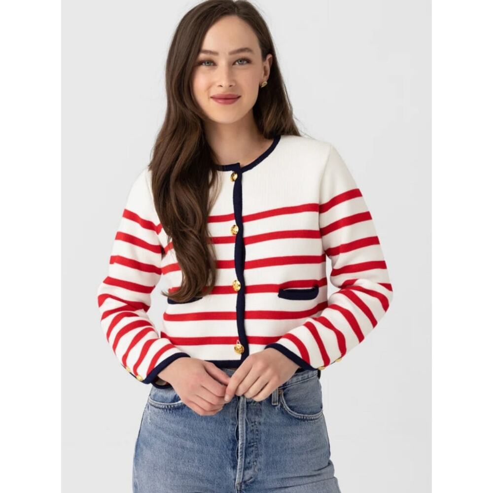 Eche Classic Americana Red White and Blue Striped Cardigan - S